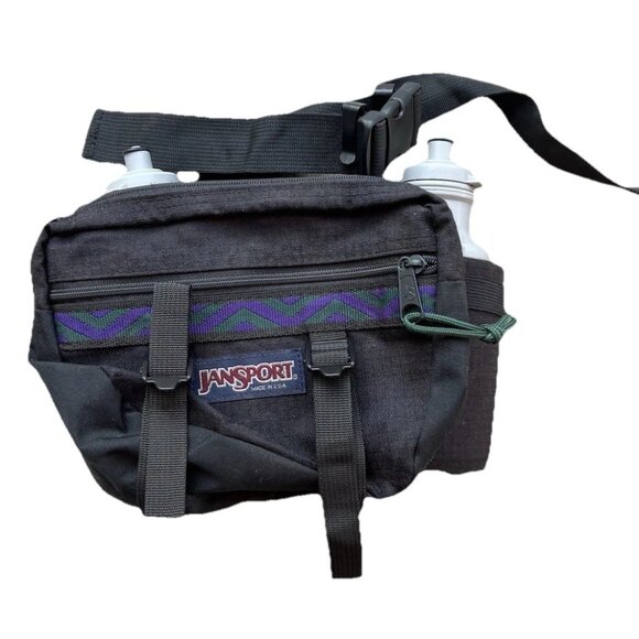 Vintage 90s Jansport Fanny Pack Purple Waist Hiking Belt Bag + 2 Bottle Holders - Picture 1 of 16